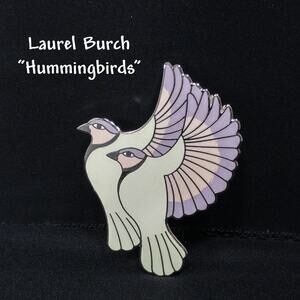 Laurel Burch Hummingbirds Brooch Pendant Cloisonné Enamel Silver 1980s